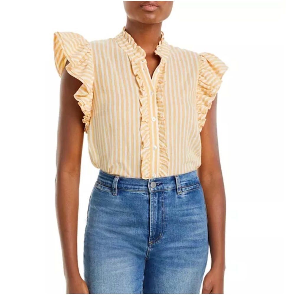 Veronica Beard Jeans Stripe Cap‎ Sleeve Blouse Preppy Feminine Luxury Old Money